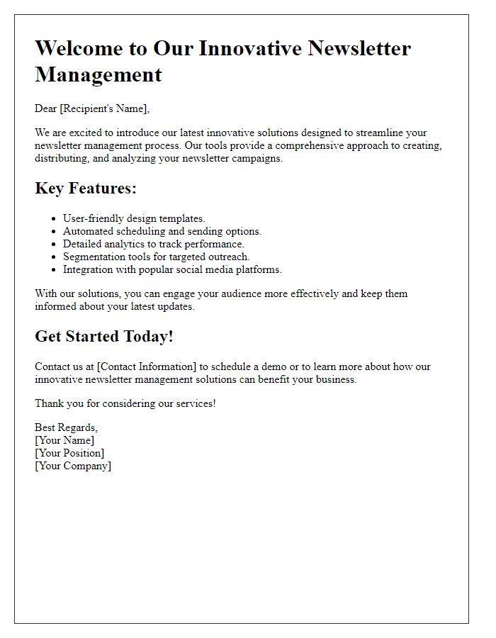 Letter template of innovative newsletter management solutions