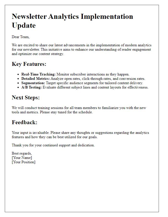 Letter template of modern newsletter analytics implementation