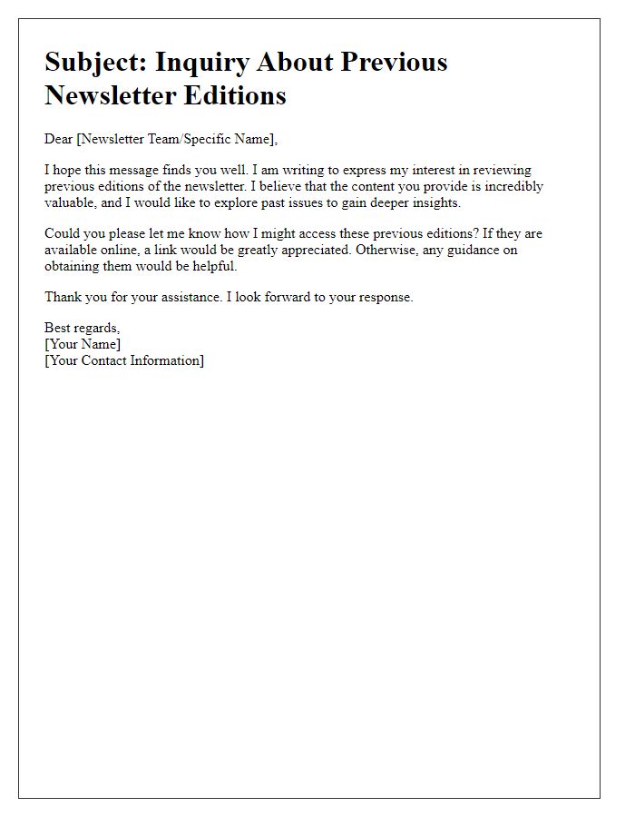 Letter template of exploring previous newsletter editions.