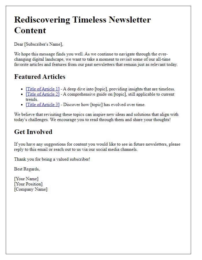 Letter template of rediscovering timeless newsletter content.