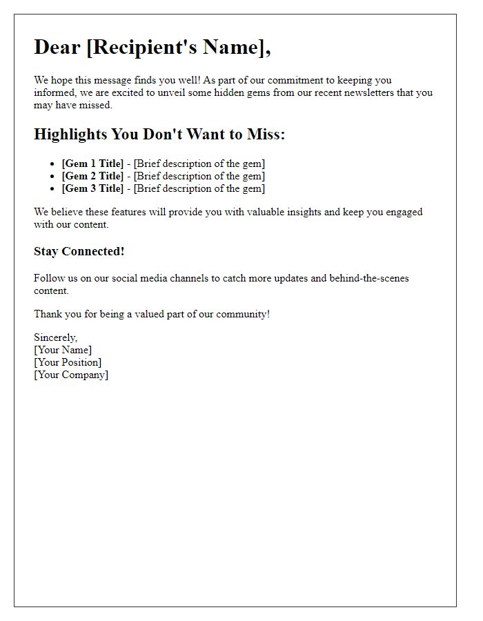 Letter template of unveiling hidden gems from our newsletters.