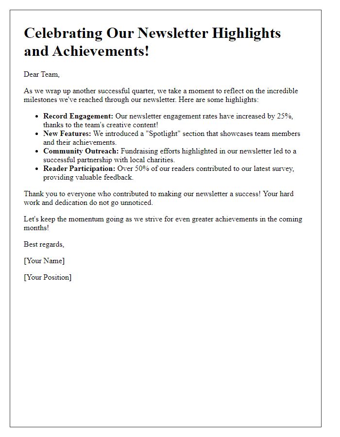 Letter template of Celebrating Newsletter Highlights and Achievements