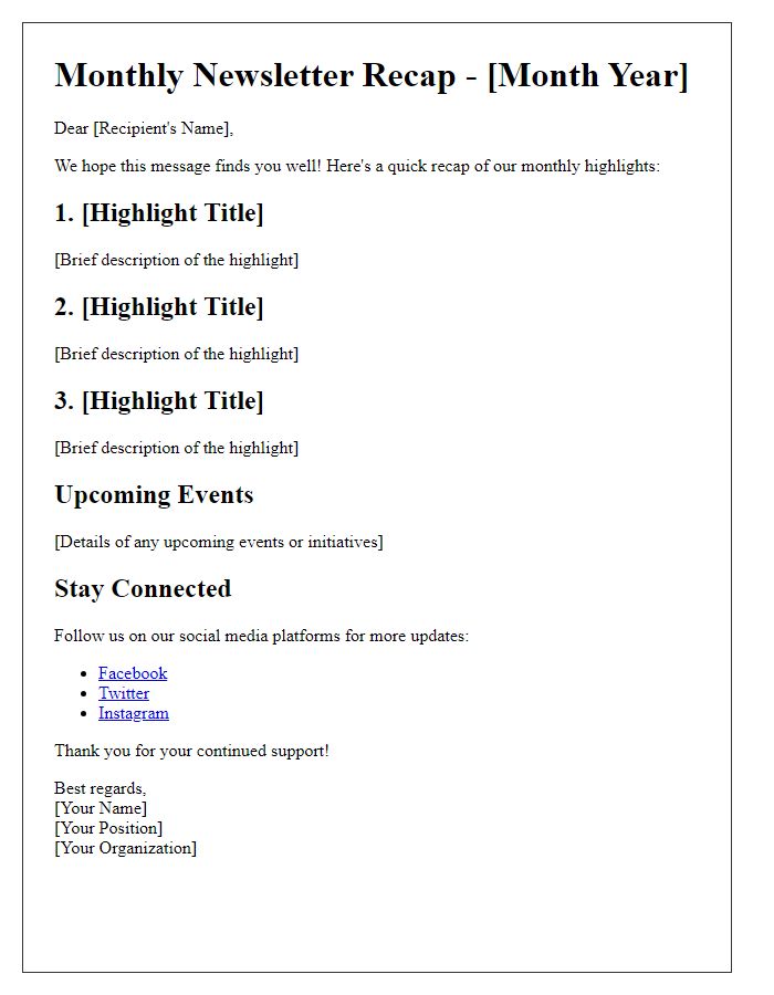 Letter template of Monthly Newsletter Recap