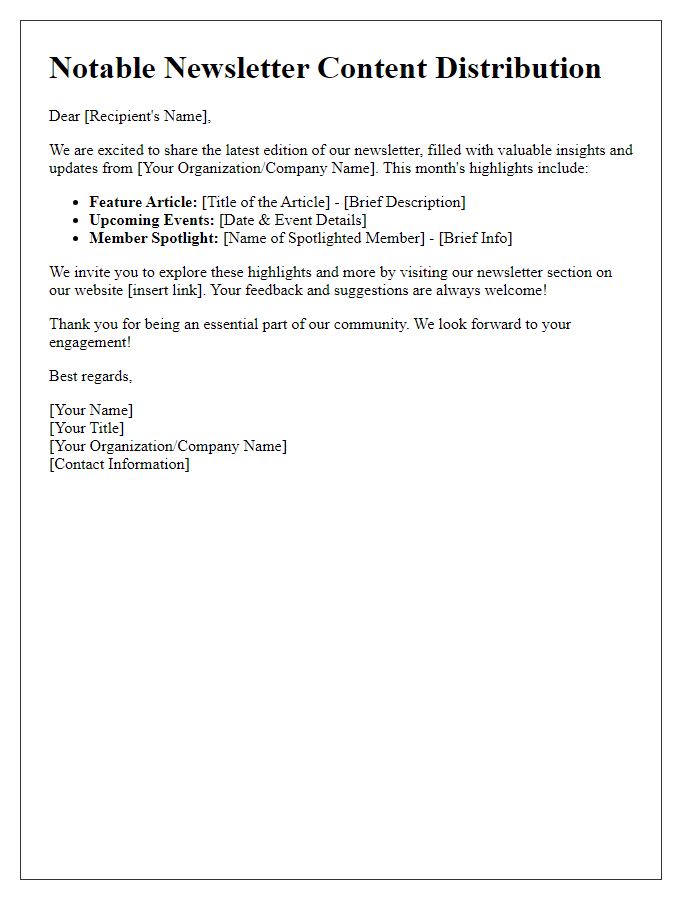 Letter template of Notable Newsletter Content Distribution