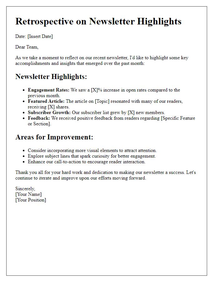 Letter template of Retrospective on Newsletter Highlights