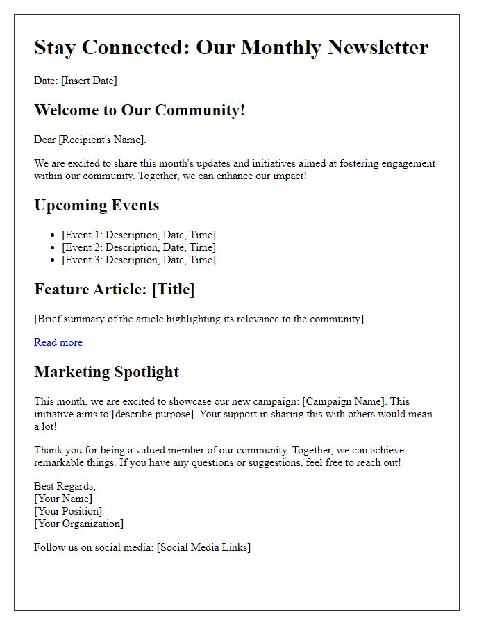 Letter template of fostering engagement through coordinated newsletters and marketing.