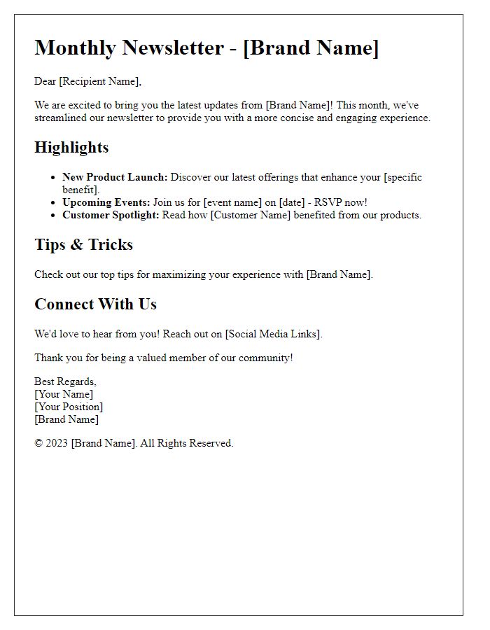 Letter template of streamlining newsletters for effective brand communication.