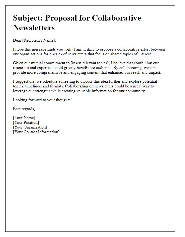 Letter template of suggestion for collaborative newsletters on shared topics.