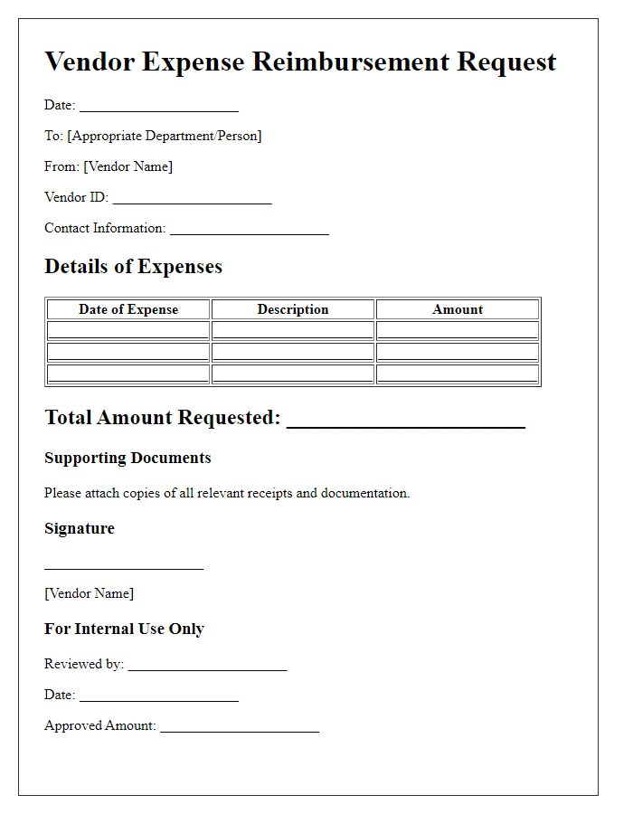 Letter template of vendor expense reimbursement form