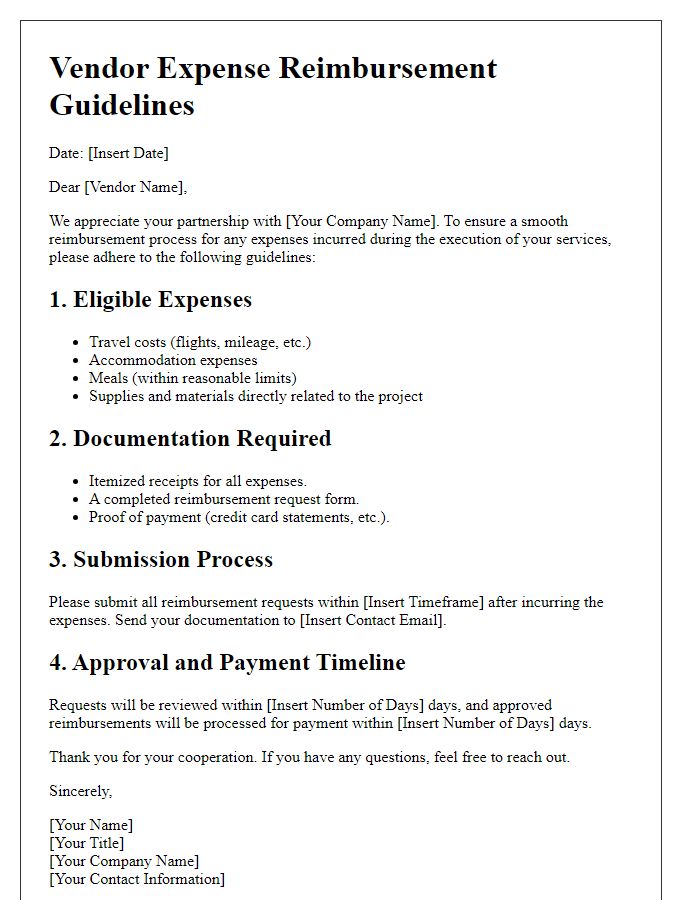 Letter template of vendor expense reimbursement guidelines