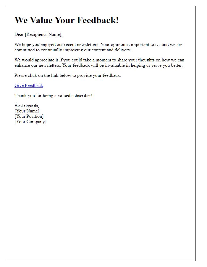 Letter template of invitation for feedback on newsletter improvements