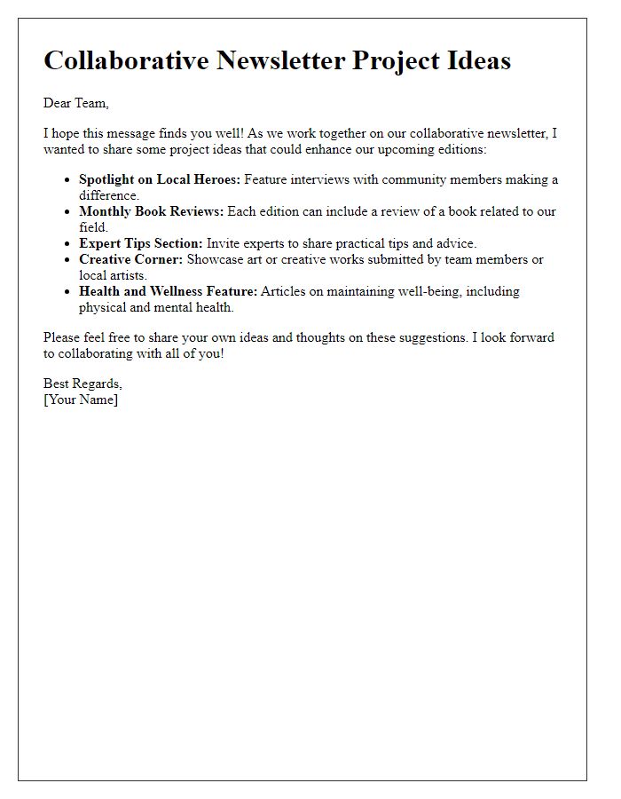 Letter template of collaborative newsletter project ideas