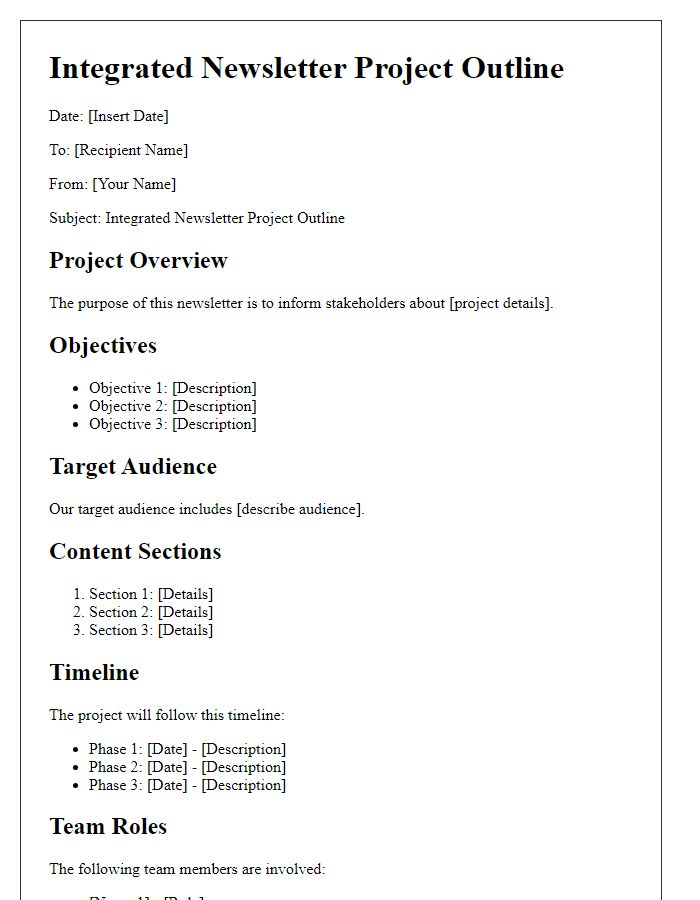 Letter template of integrated newsletter project outlines