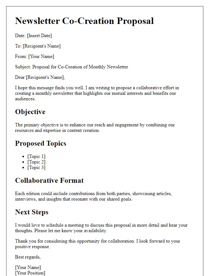 Letter template of newsletter co-creation proposals