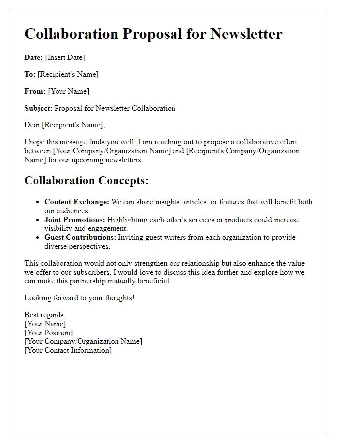 Letter template of newsletter collaboration concepts