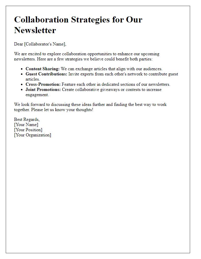 Letter template of newsletter collaboration strategies