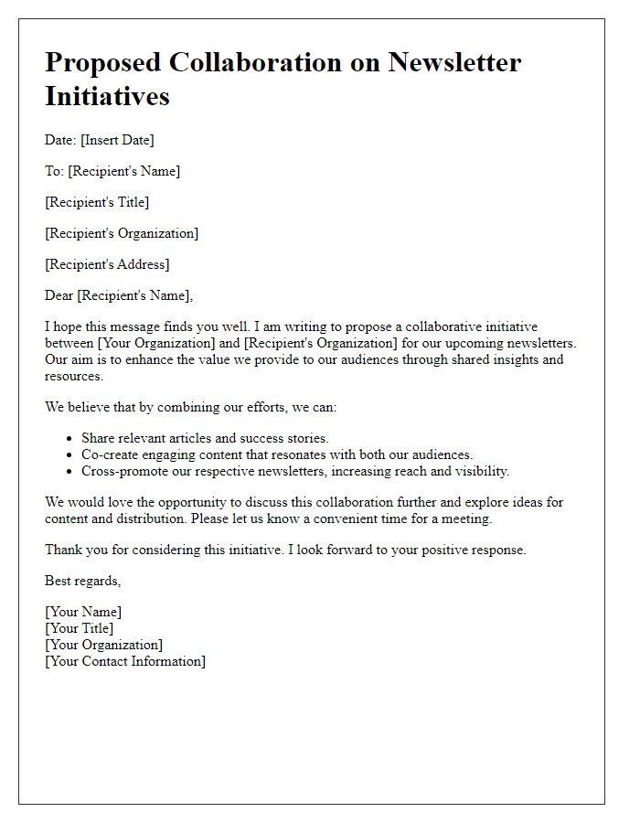 Letter template of proposed newsletter collaboration initiatives