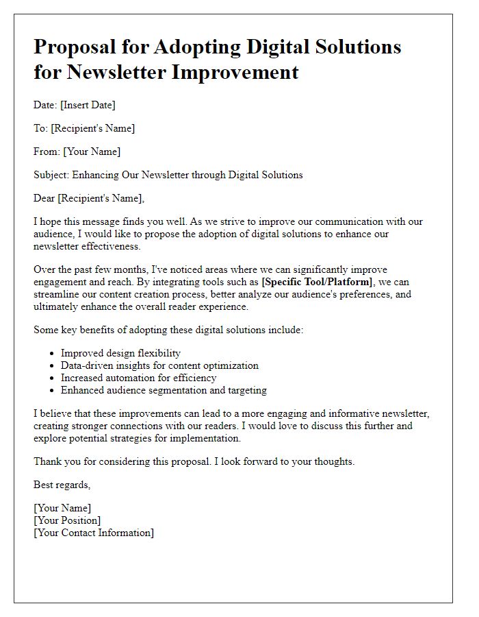 Letter template of adopting digital solutions for newsletter improvement