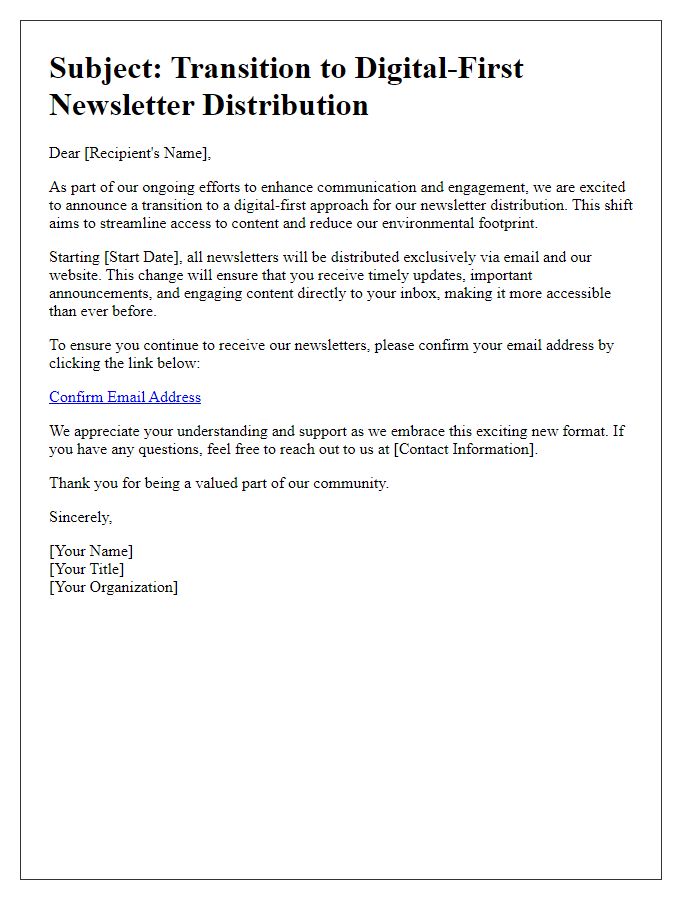 Letter template of creating a digital-first approach to newsletter distribution