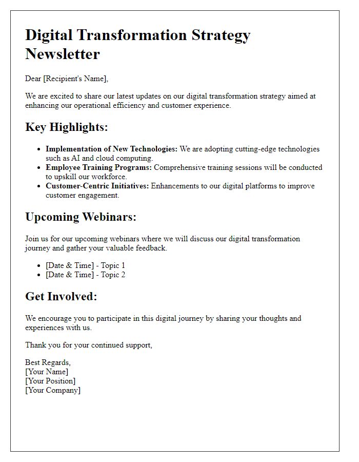 Letter template of digital transformation strategy for newsletters