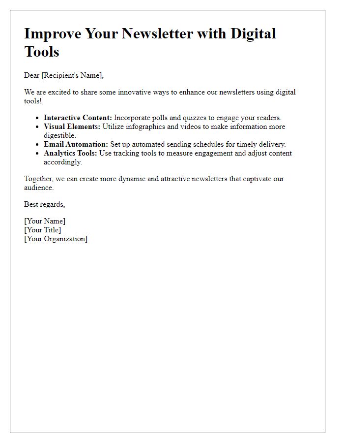 Letter template of enhancing newsletters through digital tools
