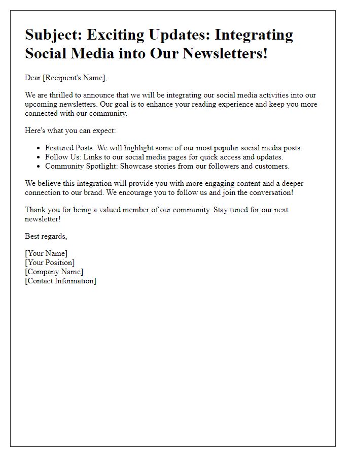 Letter template of integrating social media into newsletters