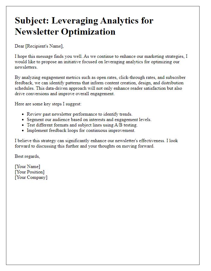 Letter template of leveraging analytics for newsletter optimization