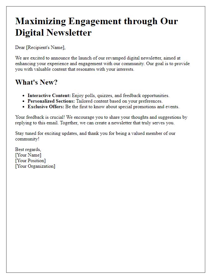 Letter template of maximizing engagement through digital newsletter technologies