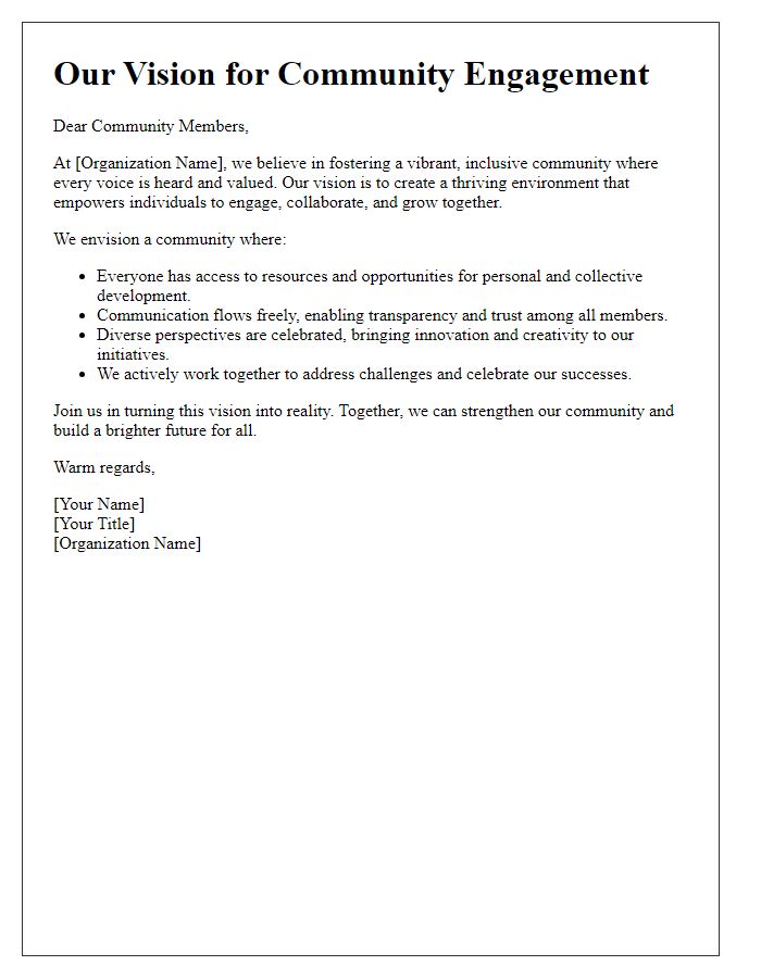 Letter template of newsletter vision statement for community engagement.