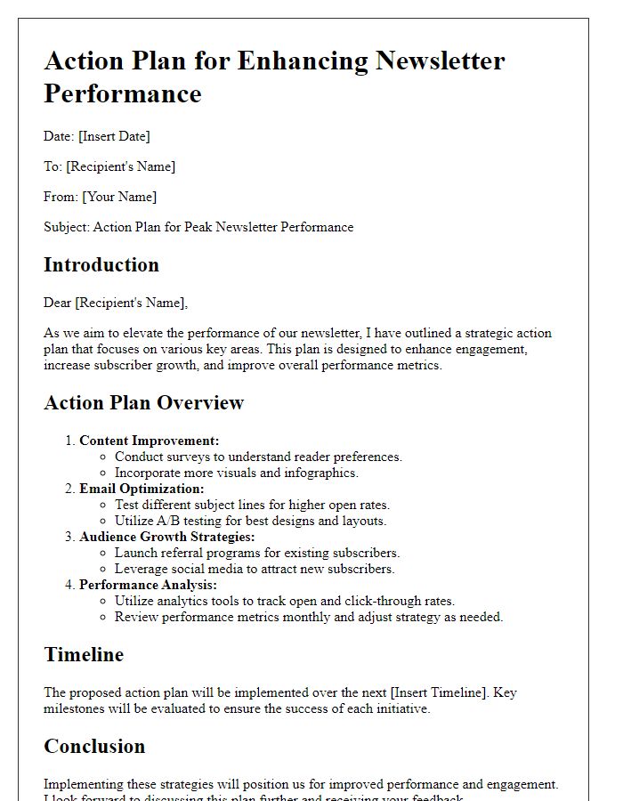 Letter template of action plans for peak newsletter performance