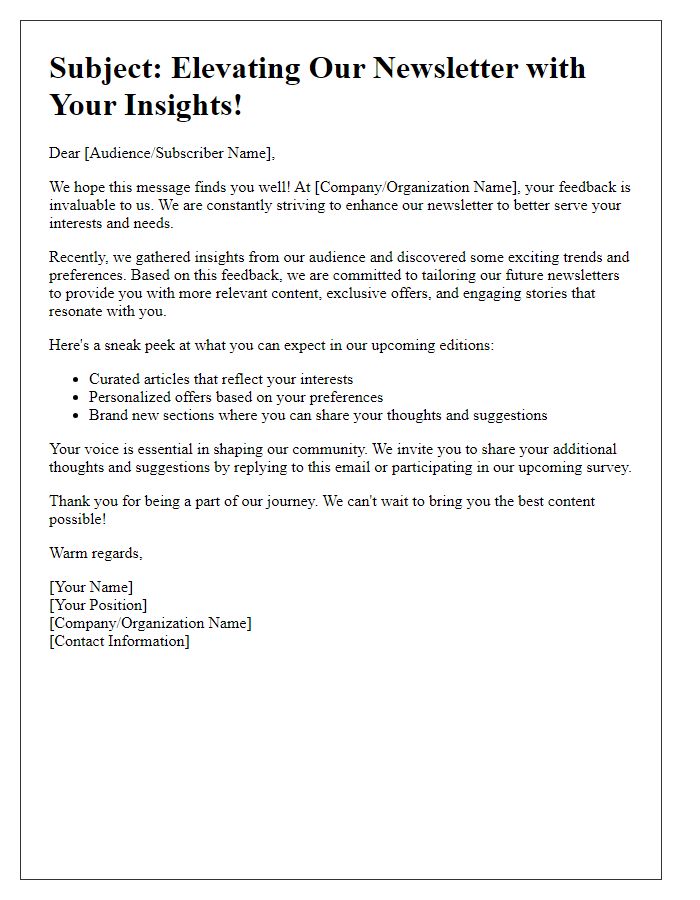 Letter template of capitalizing on audience insights for newsletter uplift