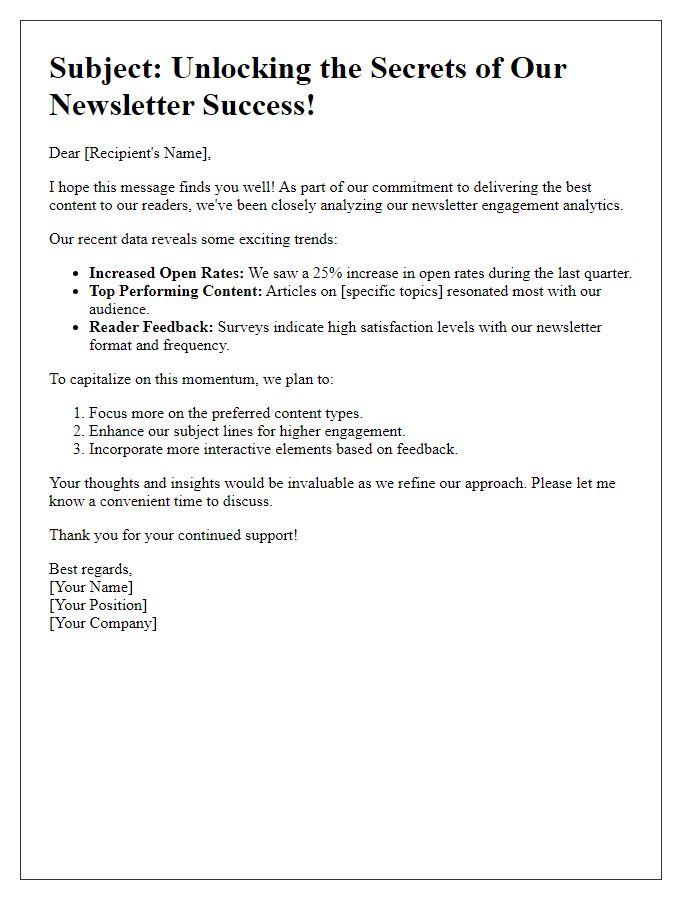 Letter template of exploiting engagement analytics for newsletter success