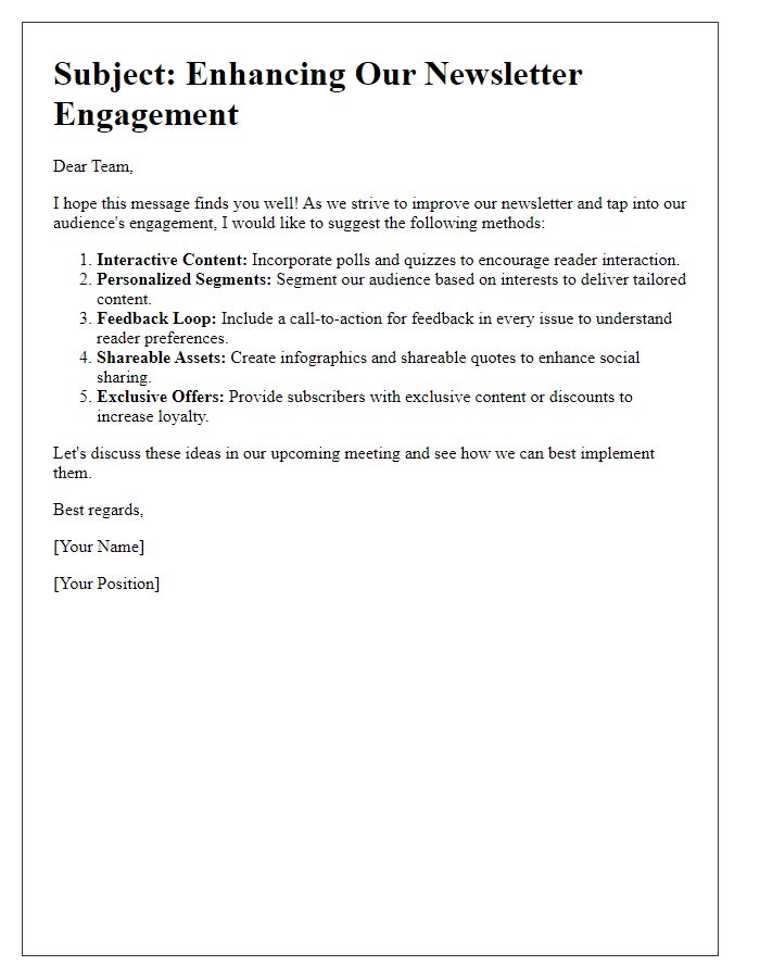 Letter template of methods to tap into newsletter audience engagement