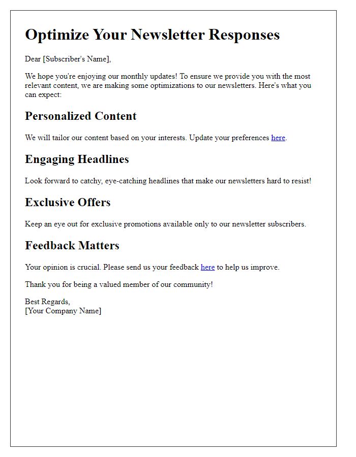 Letter template of optimizing content for peak newsletter responses