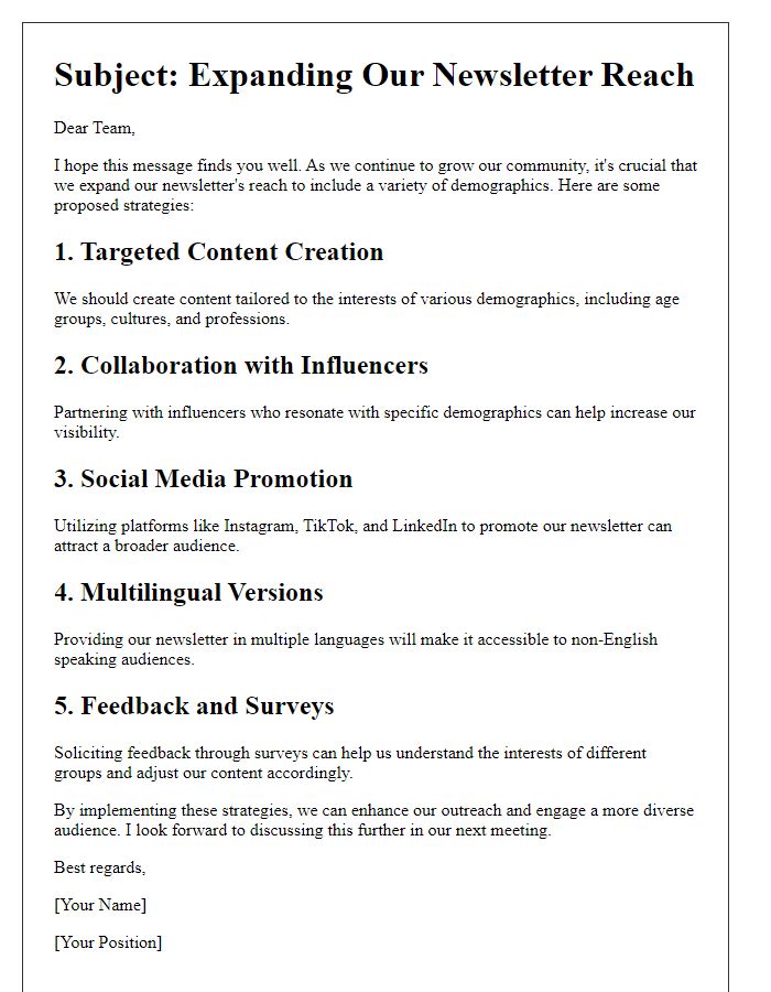 Letter template of expanding newsletter reach to various demographics