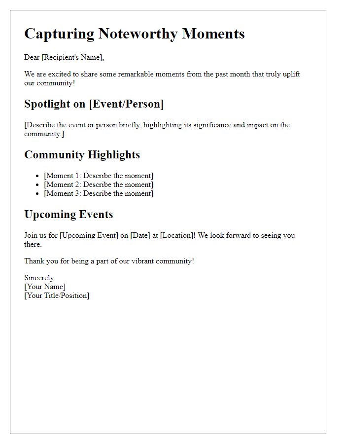 Letter template of capturing noteworthy moments for a vibrant newsletter