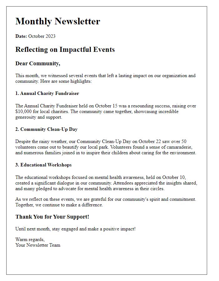 Letter template of reflecting on impactful events in newsletter format