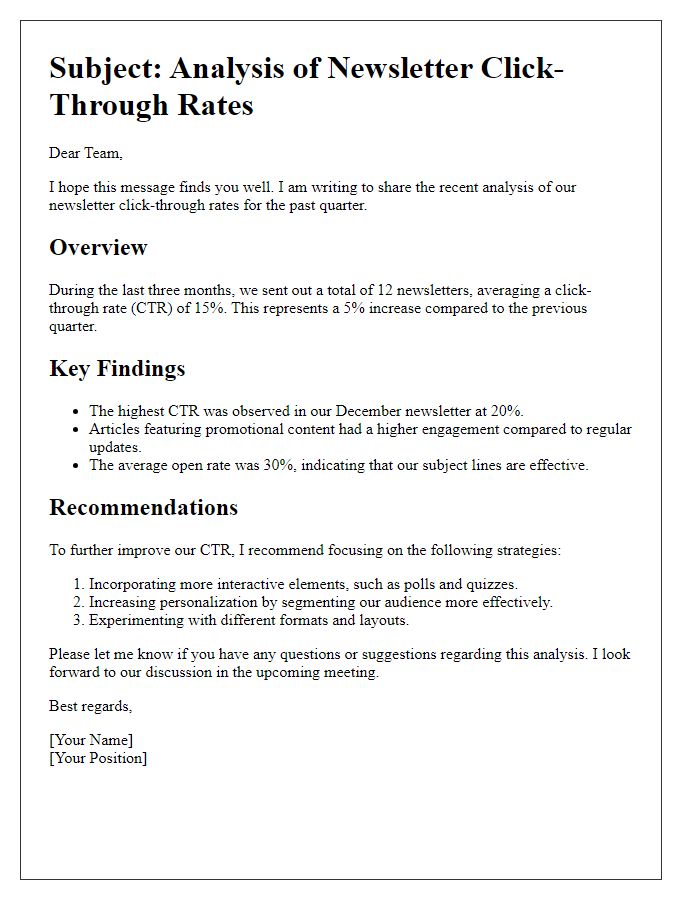 Letter template of analyzing newsletter click-through rates