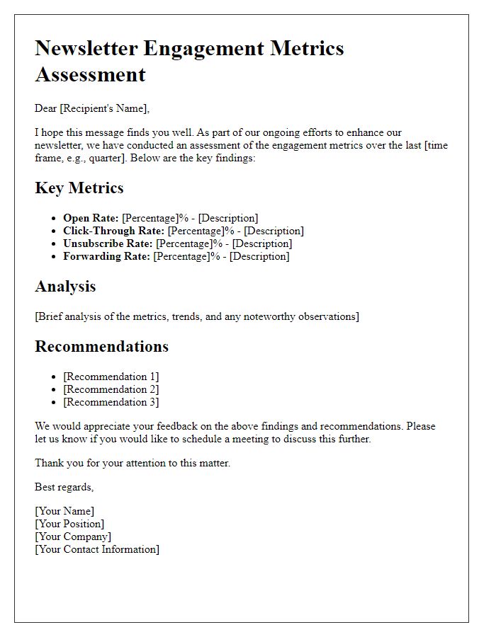 Letter template of assessing newsletter engagement metrics