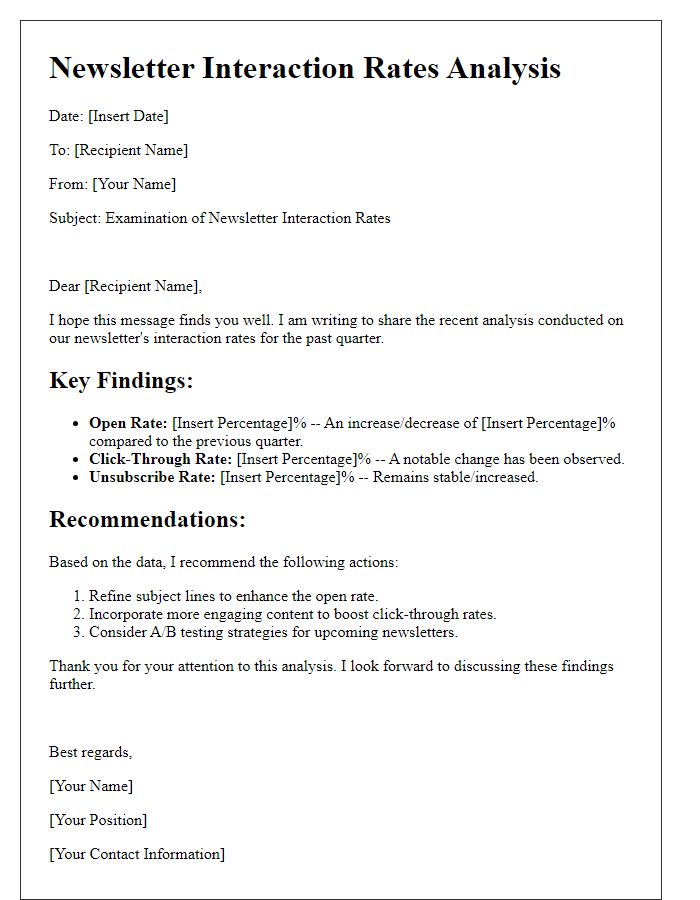 Letter template of examining newsletter interaction rates