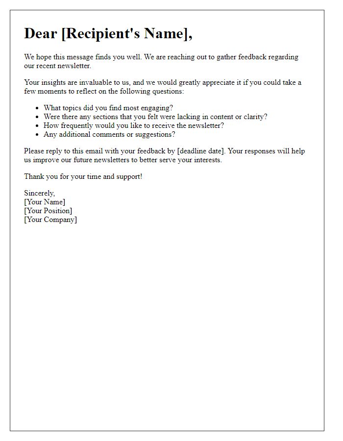 Letter template of investigating newsletter audience feedback