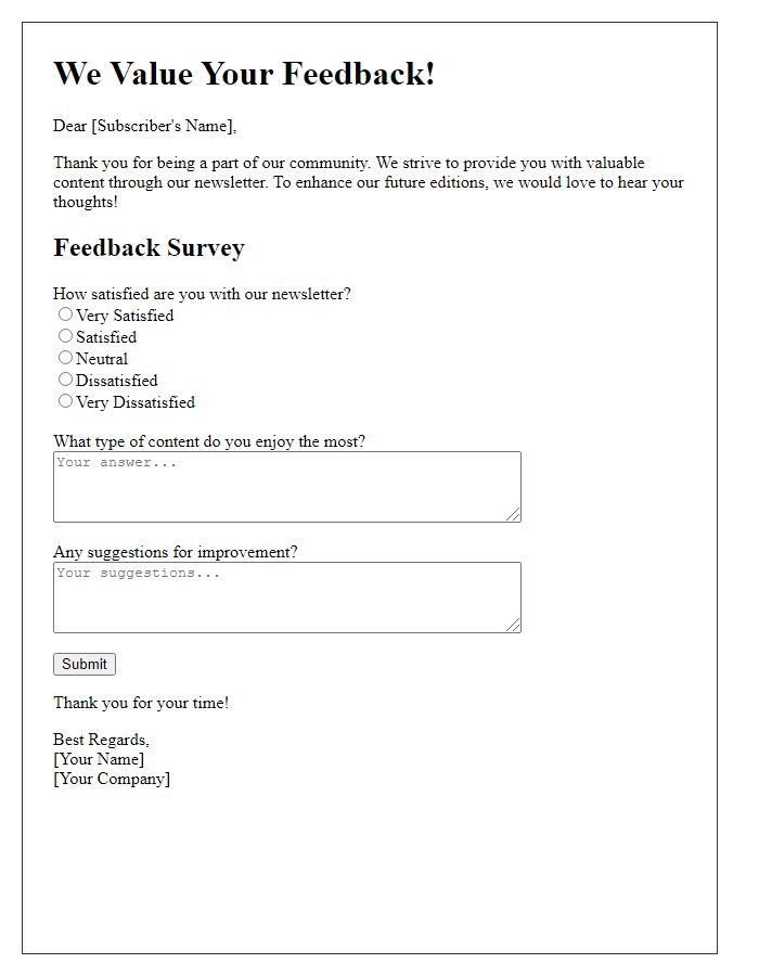 Letter template of measuring newsletter audience response