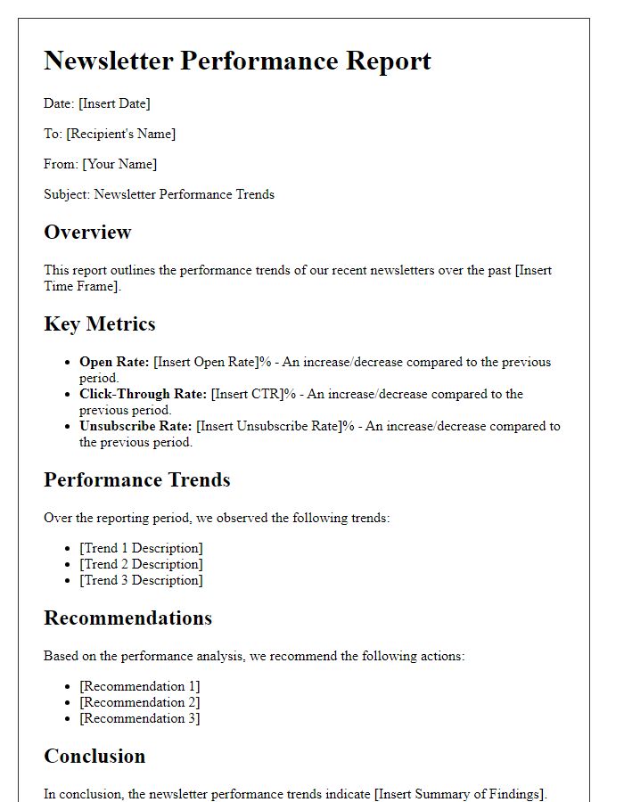 Letter template of reporting on newsletter performance trends