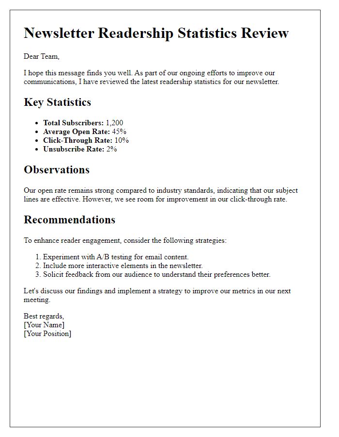 Letter template of reviewing newsletter readership statistics