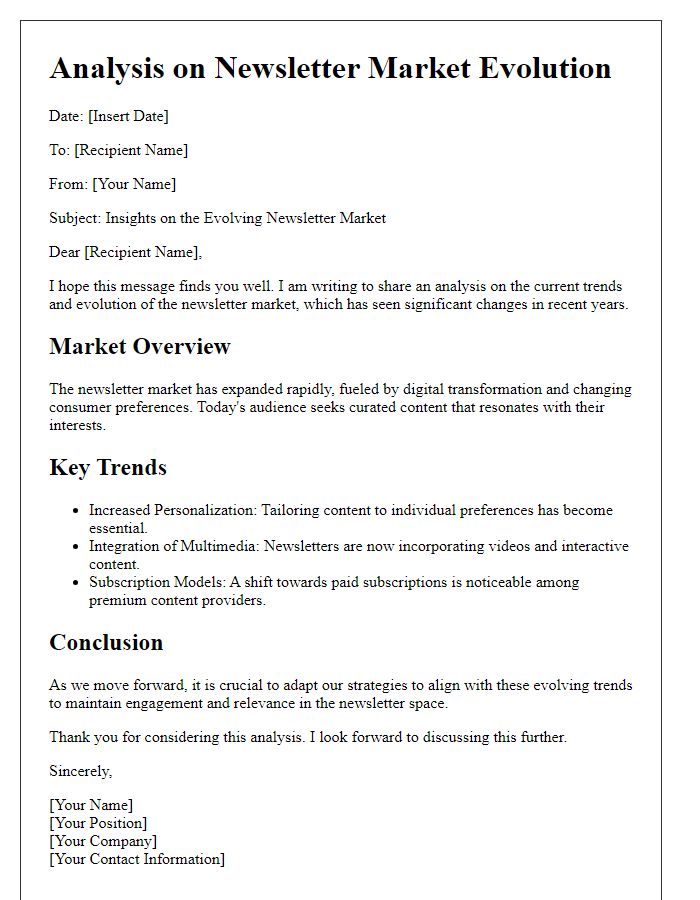 Letter template of analysis on newsletter market evolution