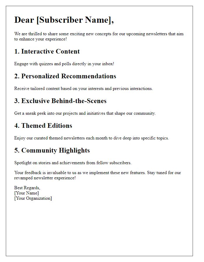 Letter template of creative newsletter concepts for improved subscriber experience.