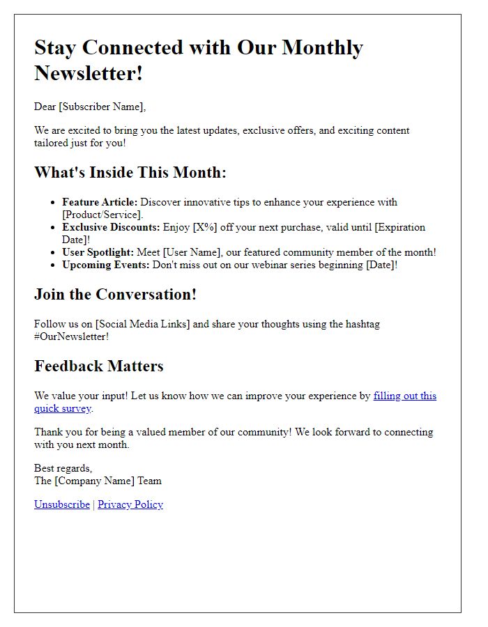 Letter template of engaging newsletter designs for user retention.