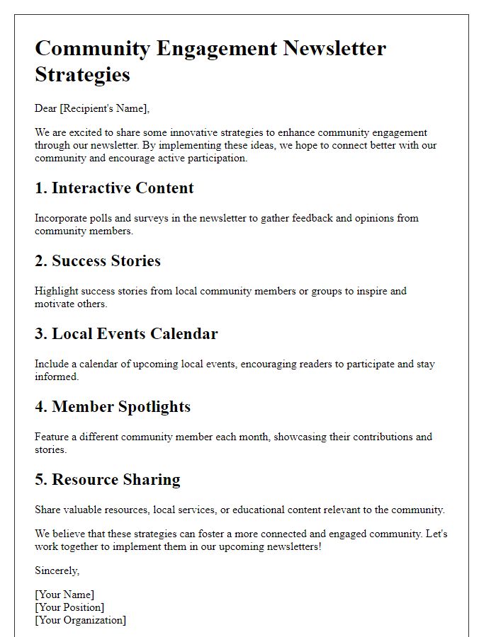 Letter template of innovative newsletter strategies for community engagement.