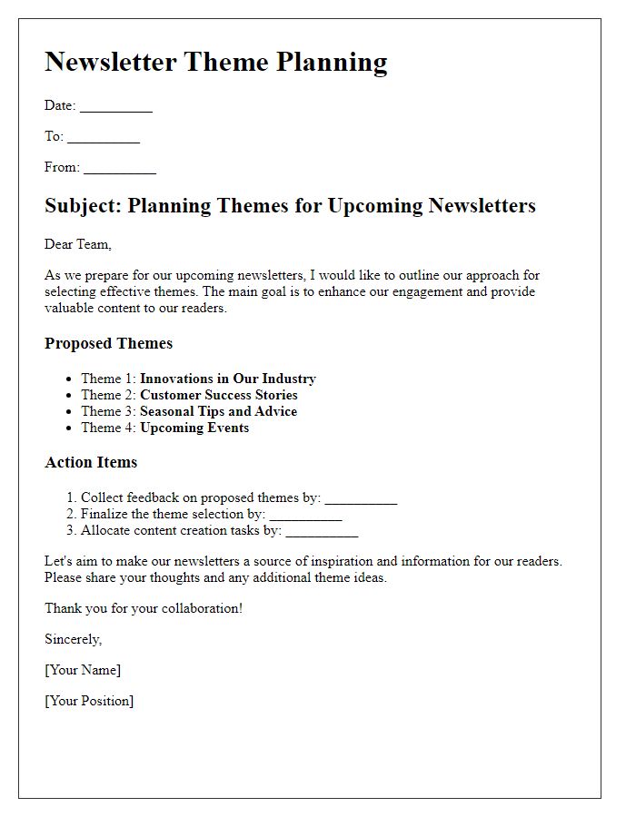 Letter template of effective planning for newsletter themes.