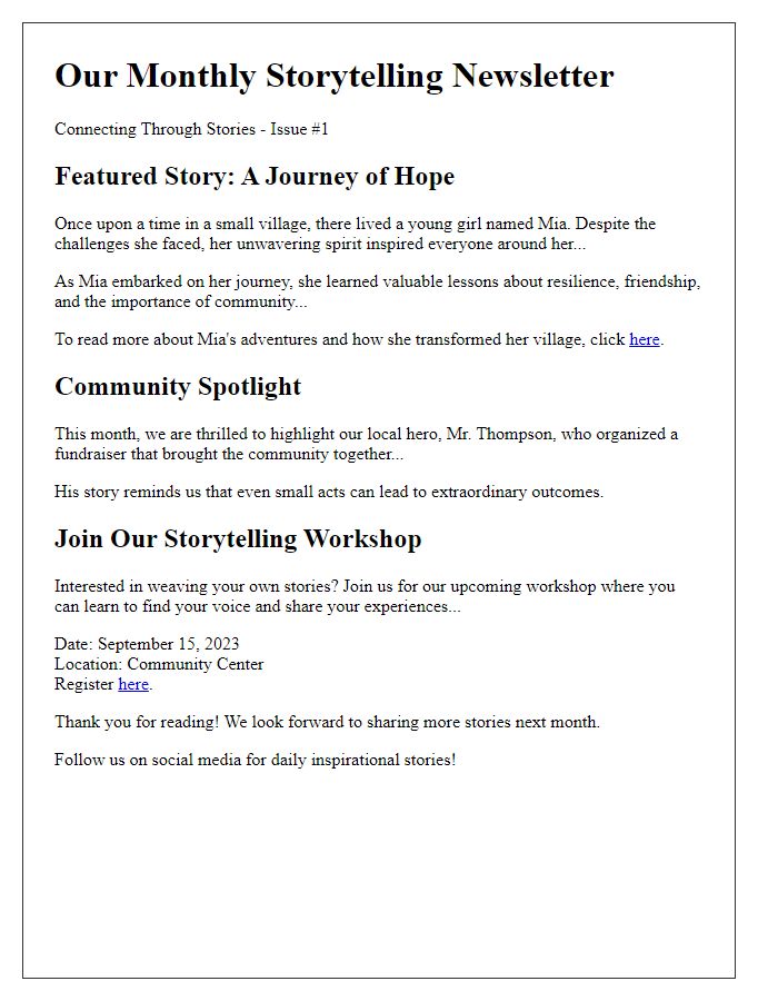 Letter template of integrating storytelling into newsletter formats.